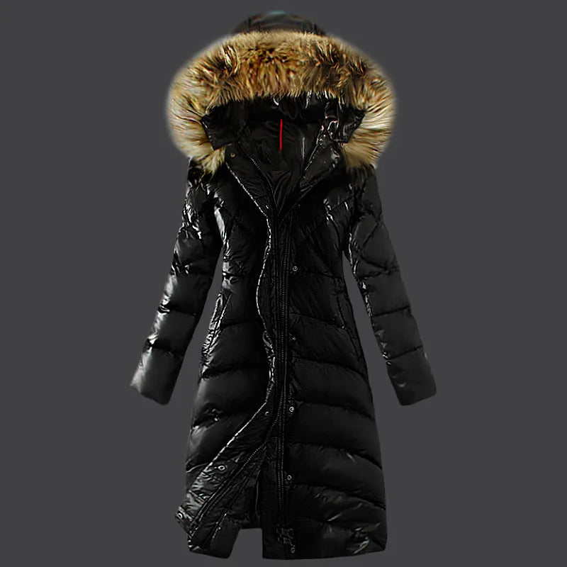 Women's Mid-Long Thickened Down Jacket With Large Raccoon Fur Collar White Duck Down Winter Coat Bikini Set Women's Swimsuit Bea