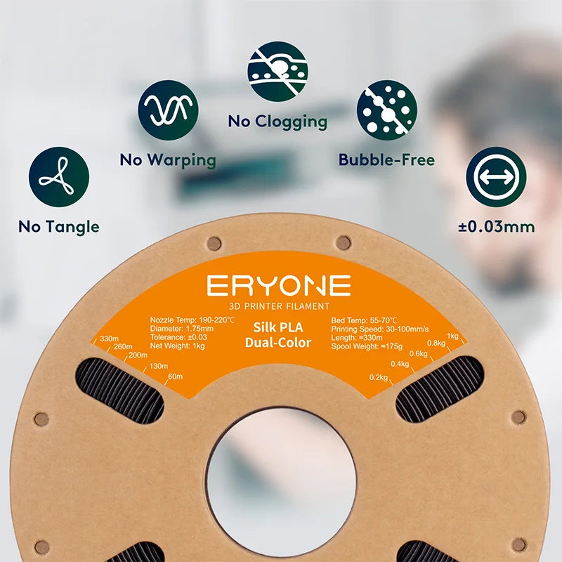 ERYONE 3/5/10KG Dual Color Silk PLA Filament 3D Print,Multicolor Available,Diameter:1.75mm,Tolerance:+/-0.03mm,1KG/Spool