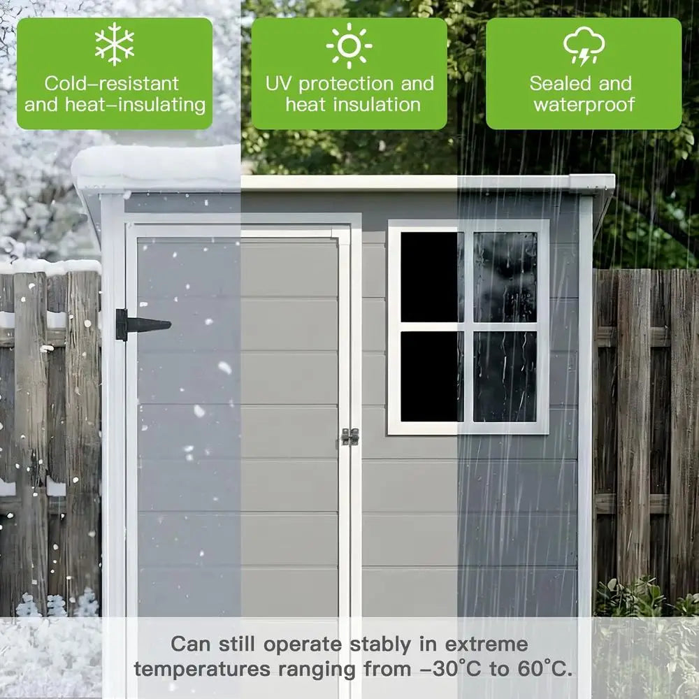 Weather-Resistant Outdoor Storage Shed with Floor, Window, Ventilation, and Lockable Door for Garden, Yard, and Poolside Use