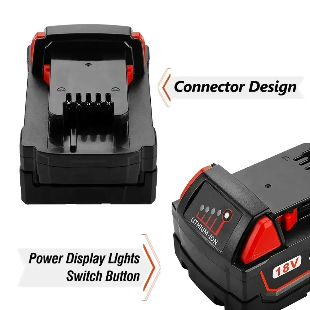 18V For Milwaukee M18 Power Tool Battery, Charger, BR, XC, 18V, 12800mAh M18B5, 48-11-1860, Built-in 18650 Battery