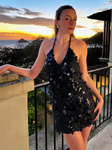 Sexy Sequin Round Neck Cutout Mini Dress Women Sleeveless Slim Bodycon Short Dress 2026 Evening Party Club Night Out Vestidos