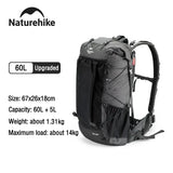 Naturehike Outdoor Mountain Backpack 60+5L Waterproof High Capacity Sports Climbing Hiking Travel Bag With Rain Cover