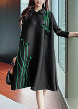 YUDX Miyake Pleated Large Size Dress Lapel Print Loose Large Size Fat Thin Single-breasted Cardigan Dress 2025 Autumn