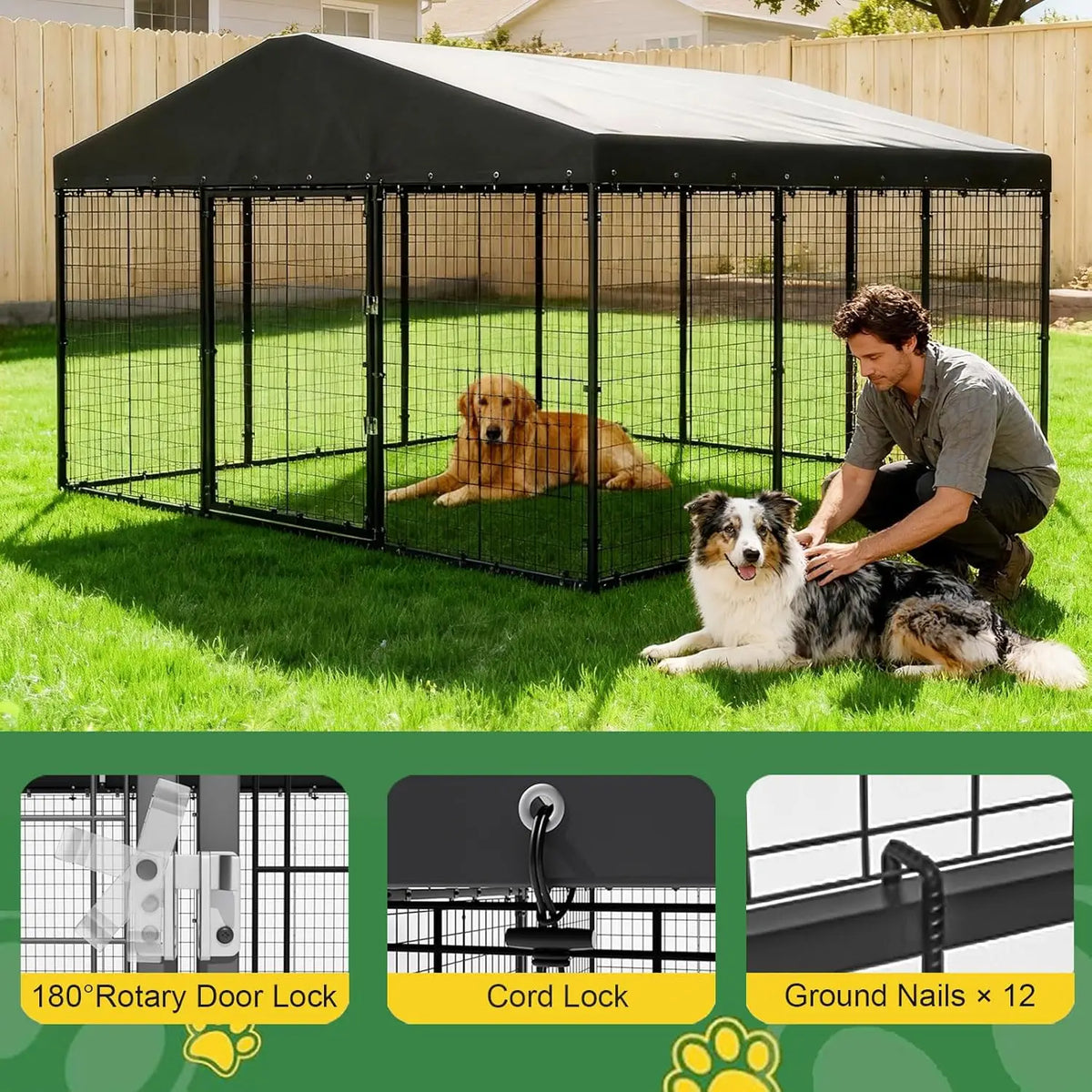 Gotland Dog Kennel Outdoor 10 x10 x6 FT, Dog Cage Outdoor for Medium/Large Dogs with Waterproof Roof Double Secure Locks Ground