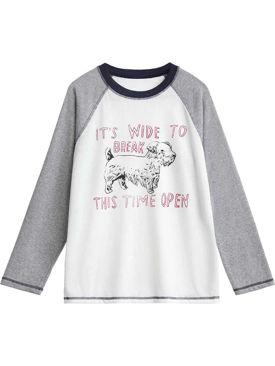 CHIC VEN Korean Women T-Shirts Loose Casual New O Neck Contrasting Letter Printed Long Sleeved Female Tops Spring Autumn 2025