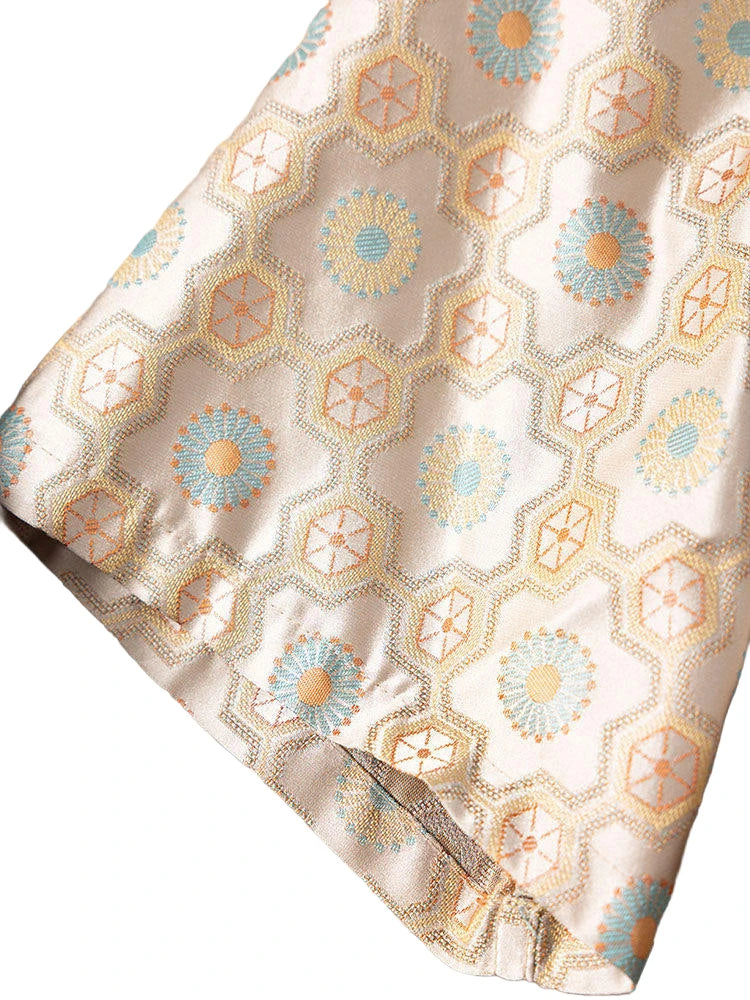 2026 Women's Fashion Summer Clothing Heavy 100% Natural Mulberry Silk Song Brocade Apricot Hexagonal Printed T-shirt