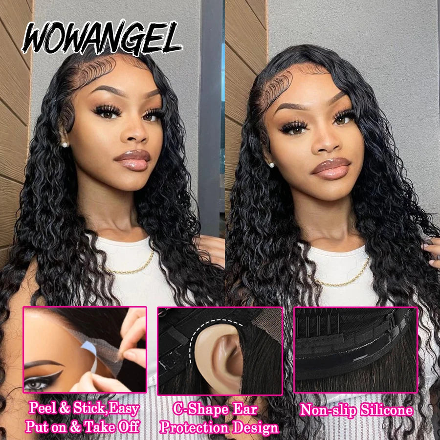 WOWANGEL Curly Wigs 250% 13x6 HD Lace Front Wigs 32in Water Wave Glueless Human Hair Wigs Pre Plucked Remy Brazilian Hair