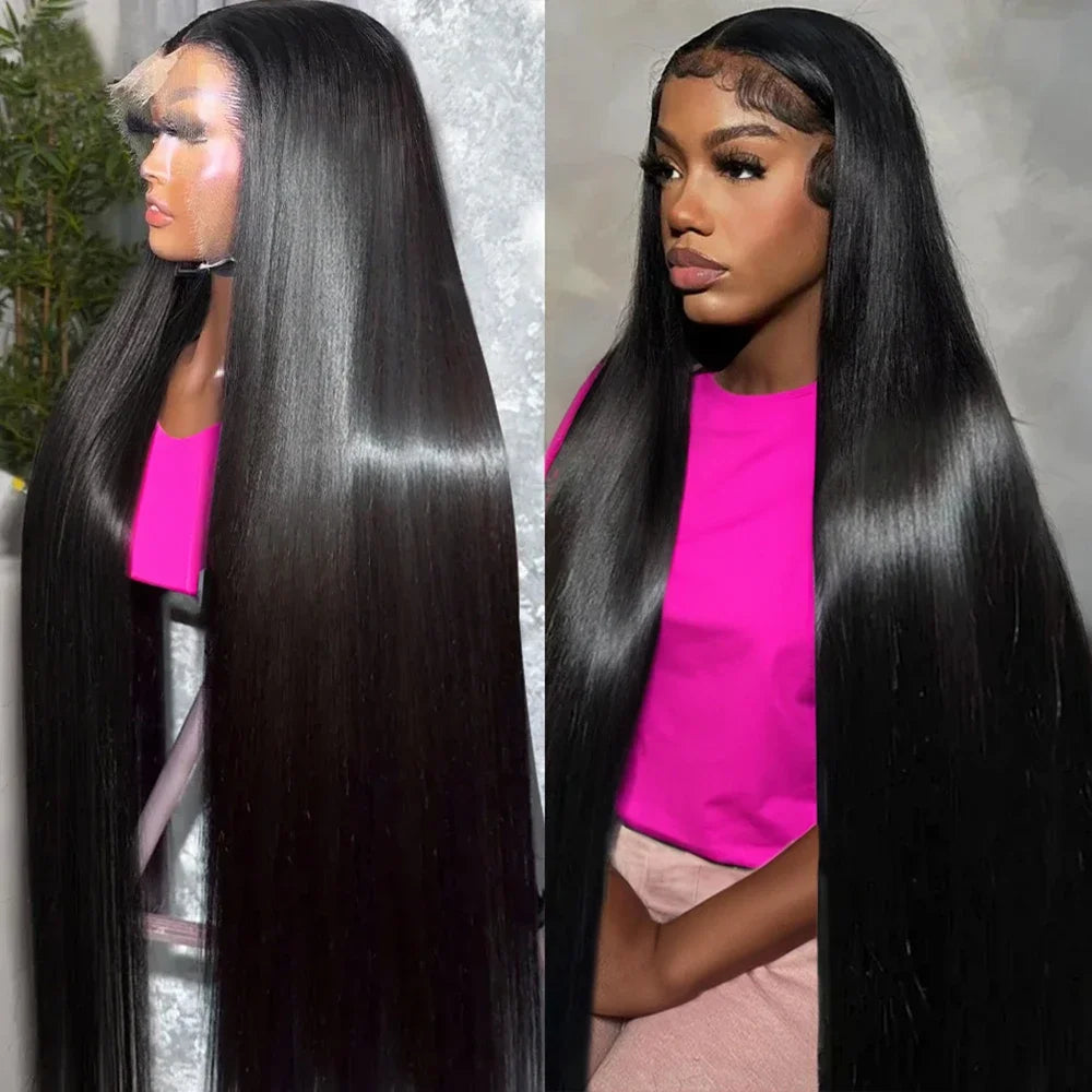 40 50 Inch 13x4 13x6 Full Frontal HD Transparent Lace Long Human Hair Straight 200 Density Remy Human Hair Pre plucked Wigs