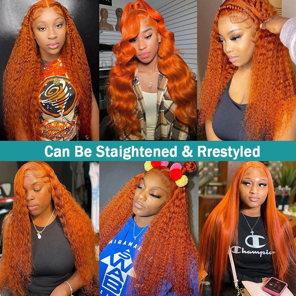 Deep Wave 40 Inch Ginger Orange Vietnamese 13x6 Lace Front Wigs Original