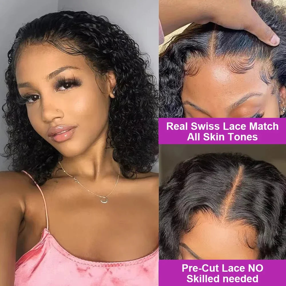 Short Bob Wigs Water Curly 13x4 13x6 Deep Wave HD Lace Frontal Wig For