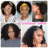 Glueless Half Wigs Human Hair Kinky Curly Headband Wig Upgrade 3 IN 1 No