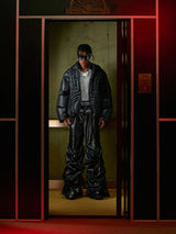 Mauroicardi Spring Autumn Cool Long Baggy Black Soft Pu Leather Wide Leg Stacked Pants Men Mens Designer Clothes Streetwear 2025