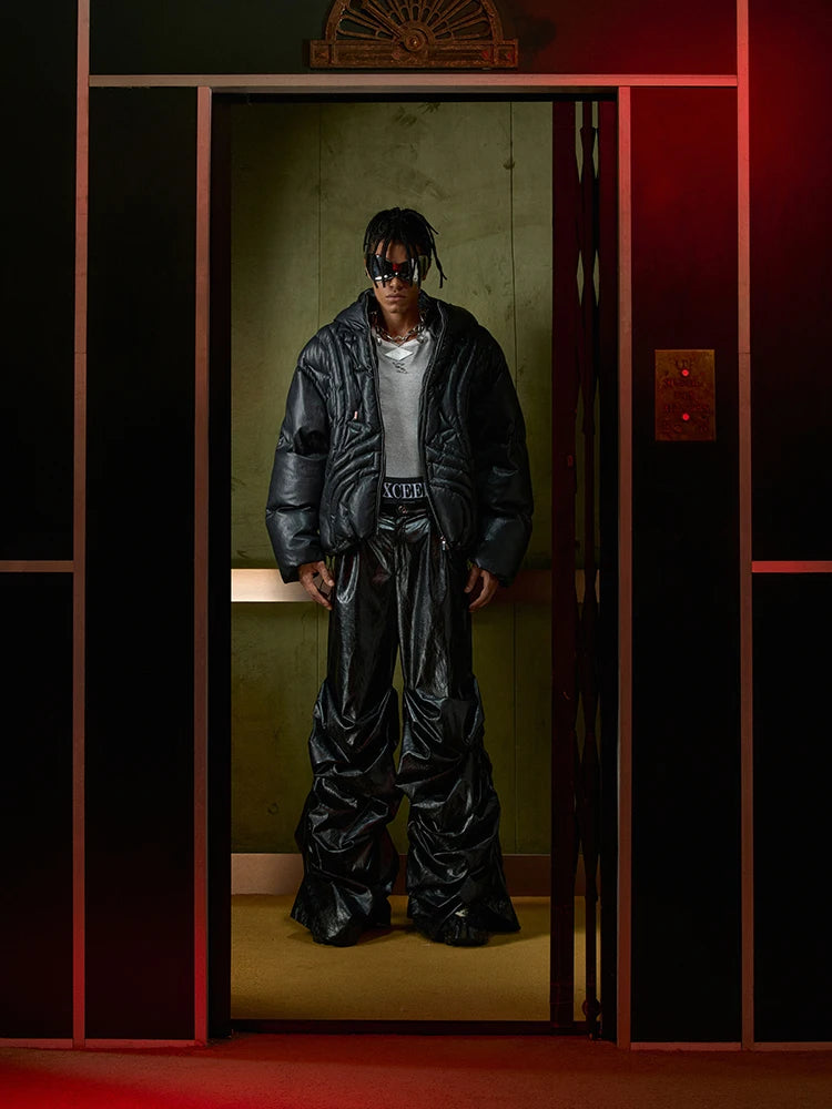 Mauroicardi Spring Autumn Cool Long Baggy Black Soft Pu Leather Wide Leg Stacked Pants Men Mens Designer Clothes Streetwear 2025