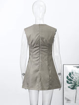 Casual Stripe Sleeveless Mini Dresses Women's Slim Waist-cinching V-neck Dress 2026 New Ladies Spring Summer Solid Outwear