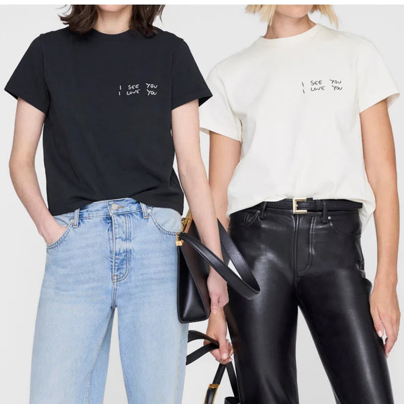Summer niche letter embroidery cotton round neck European and American style women's short-sleeved T-shirt in North America