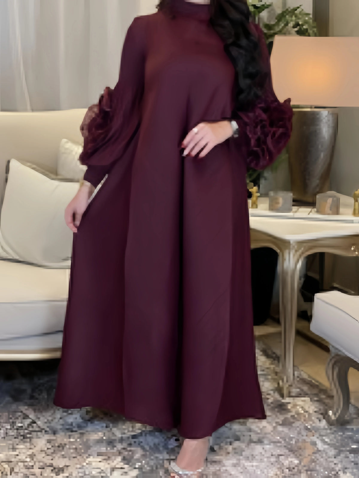 YUDX Luxury Purple Miyake Pleated High Neck Maxi Evening Dress, Ruffle Sleeve Women's Wedding Guest Ramadan Party Dress 2026 New