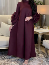 YUDX Luxury Purple Miyake Pleated High Neck Maxi Evening Dress, Ruffle Sleeve Women's Wedding Guest Ramadan Party Dress 2026 New