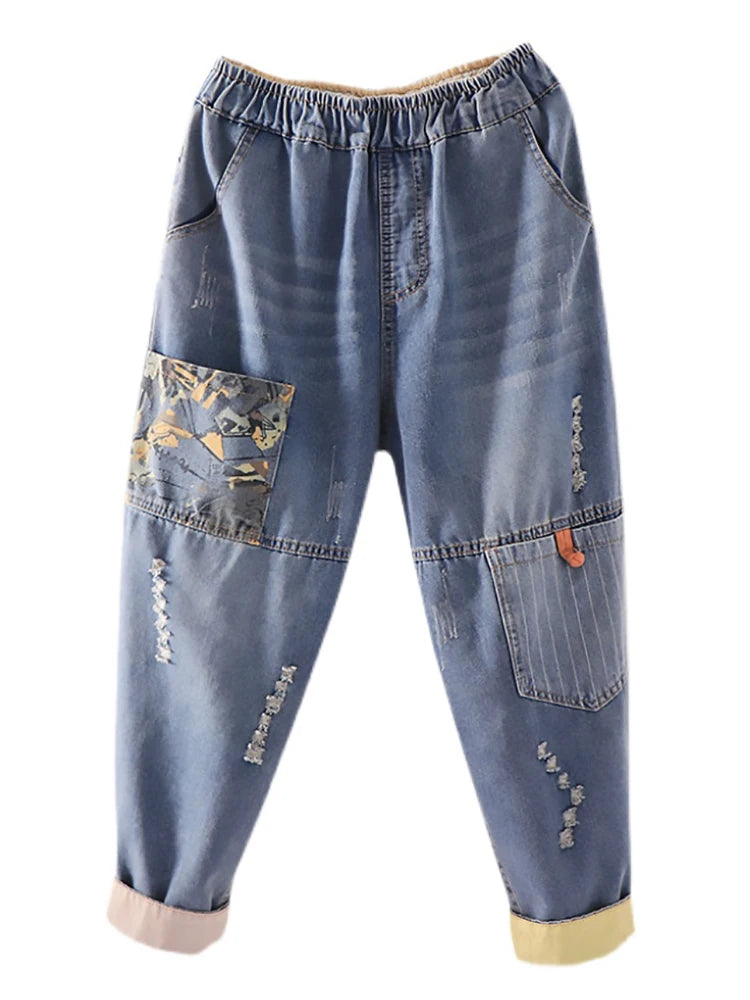 Women's Casual Boyfriend Baggy Jeans Fashion Vintage Style Patchwork Streetwear Female Denim Pants Loose Versatile Harem Trouser