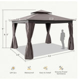 Outdoor Gazebo, Heavy Duty Metal Frame Patio Gazebo Canopy with Waterproof Double Roofs, Tent Shelter with UPF50 Protection, Mo