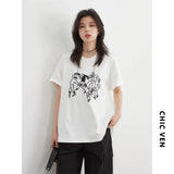 CHIC VEN Fashion Women T-Shirts Cool Sunscreen Printed Short Sleeve Tees Antibacterial Quick Drying Top for Girl Summer 2025