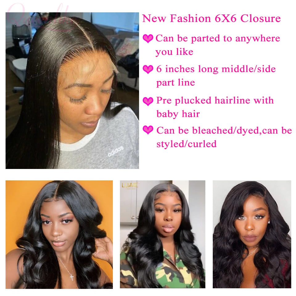 Queenlike 5x5 Lace Closure With Bundles Brazilian Weave 30 40 Inch Straight Human Hair Bundles With 6X6/13X4 Frontal Closures