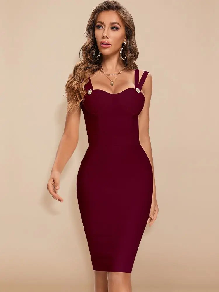 BEAUKEY Summer White Rhinestone Bandage Evening Dress Women Luxury Maxi Spaghetti Strap Red Club Celebrity Evening Party Vestido