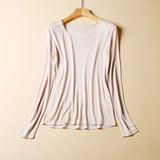 2025 Fashion New Mulberry Silk Long Sleeve Bottoming Shirt Women's Silk Knitted Solid Color Round Neck Bottoming Shirt