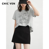 CHIC VEN Korean Fashion Women T-Shirts Loose New O Neck Short Sleeve Printed Girl Tees Slim Female Top Spring Summer 2026