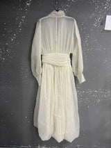 IEQJ Fashion Beige Dress Women's Deep V-neck Loose Lantern Sleeves High Wiast A-line Dresses Autumn New 3A433