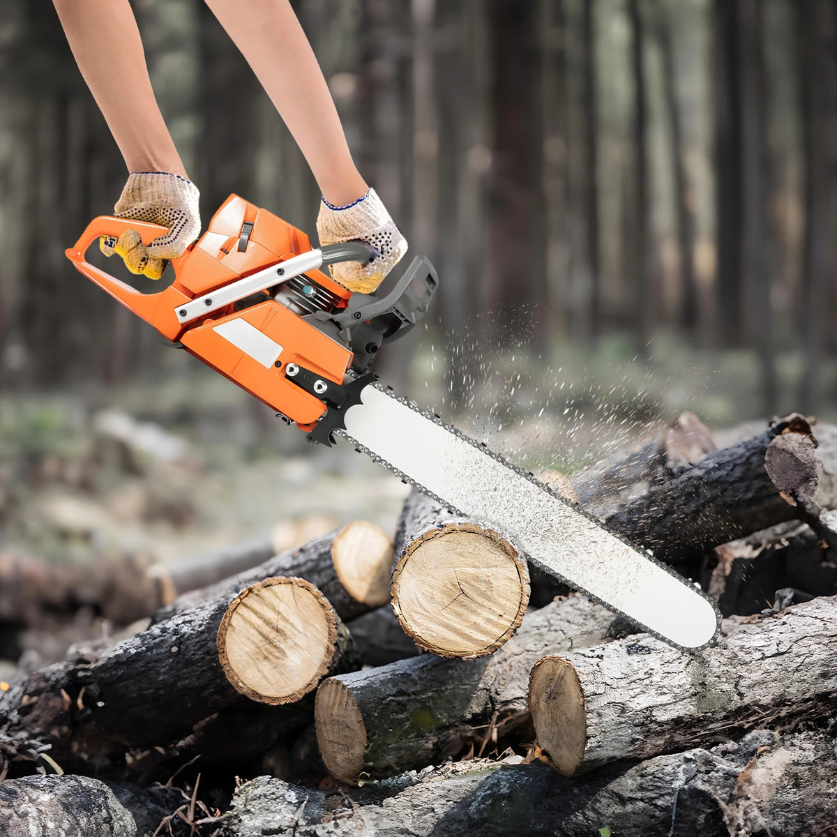 72cc Gas Powered Chainsaw with 24'' Guide Bar Saw Chain 2-Stroke Engine Cut Wood for Wood Cutting Tree Logging, Manganese Steel