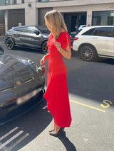 Asymmetric Hem Puff Sleeve Midi Dress Solid Boat Neck Slim Fit 2026 Summer Chic Elegant Party Women Evening Office Evening Gown