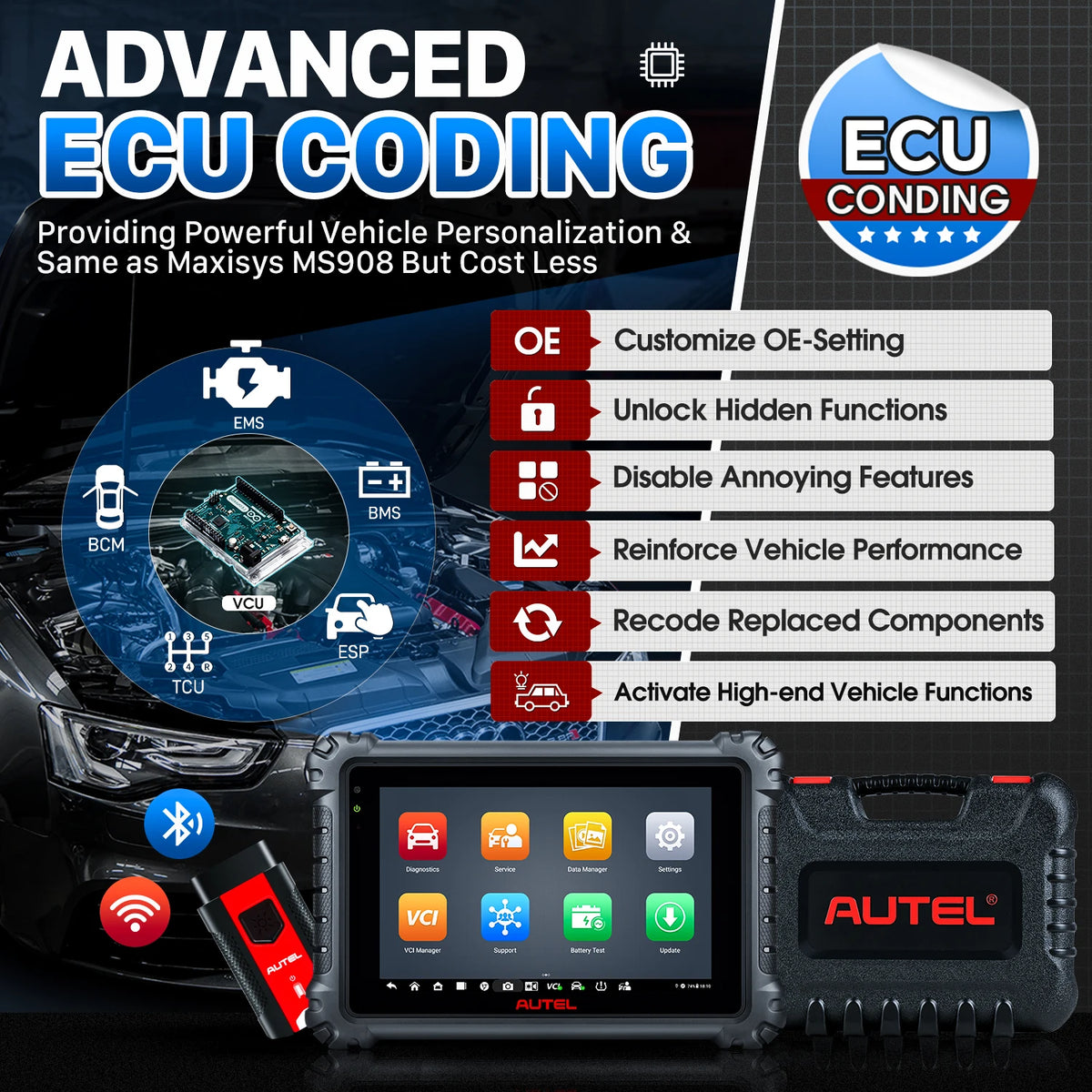 Autel MaxiCOM MK906S PRO Diagnostic Tool Bluetooth Scanner Automotivo ECU Coding MK906 PRO Automotive Tools PK MS906BT MK906 PRO