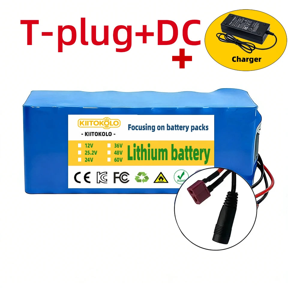 36V 10000mAh 10S4P Lithium Ion Battery Built-in BMS High Capacity Replacement Battery for 500W Electric Scooter E-Bike