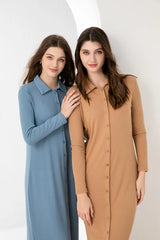 AS 2024 maxi dress button design woman clothes full sleeve Ankle Length comfortable ribbing clothing ( Ship out in 1 day)