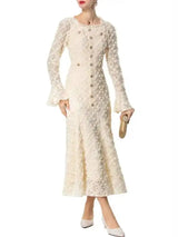 QMQA Fashion Women's Elegant Dresses Three-dimensional Floral Square Collar Long Sleeved Princess Style Dress Autumn New 1A232