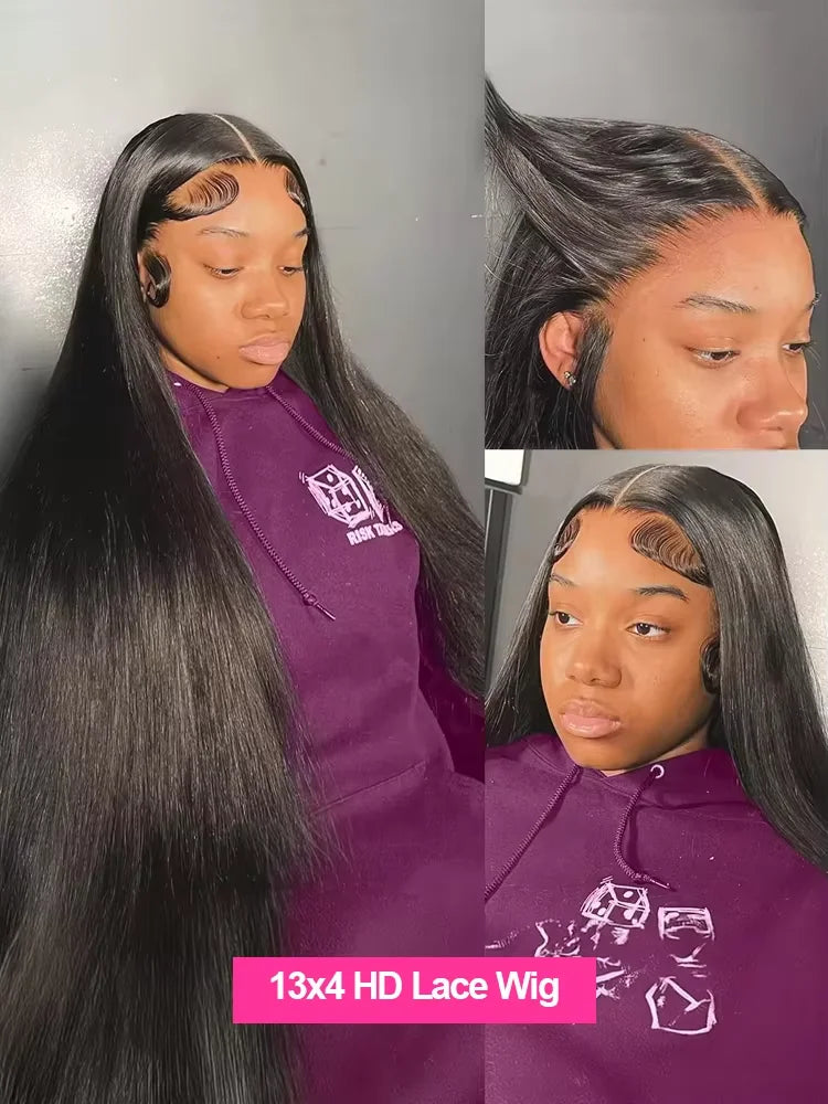 30 40 Inch 13x4 13x6 HD Transparent Bone Straight Lace Front Wigs 4x4