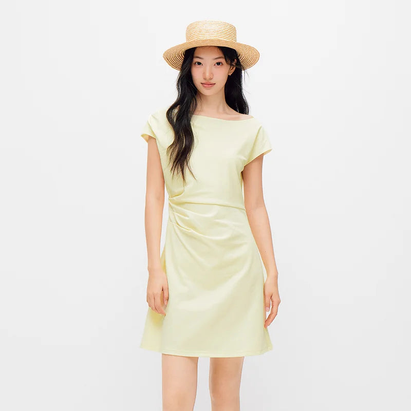 Semir Women Dress One Shoulder Oblique Neck Waist Pleated Solid Cool Feeling Mini 2026 Summer Minimalist Temperament Fashion Top