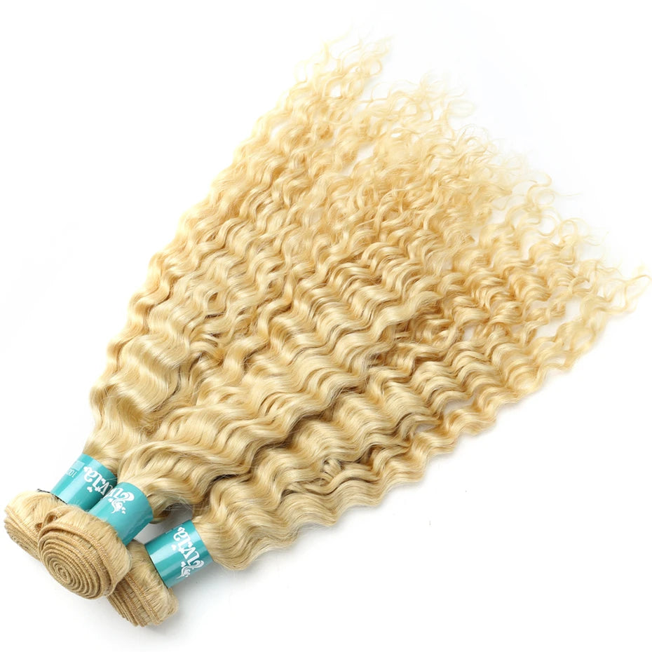 8-32 inch Deep Wave Human Hair Bundles Remy Brazilian Hair 613 Blonde