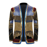 Men African Inspired Multicolor Sequin Blazer Shawl Lapel Gold Geometric Pattern Slim Fit Jacket Wedding Groom Tuxedo For Party Prom