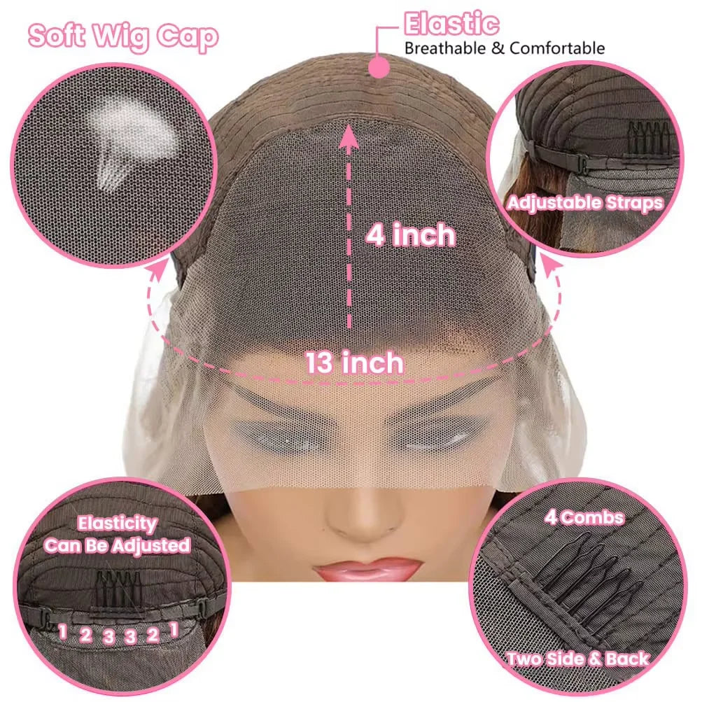 250Density 1B/30 Highlight Deep Wave Frontal Wig 13x6 HD Lace Curly Wigs Water Wave Human Hair Wig 13x4 Highlight Wig Human Hair