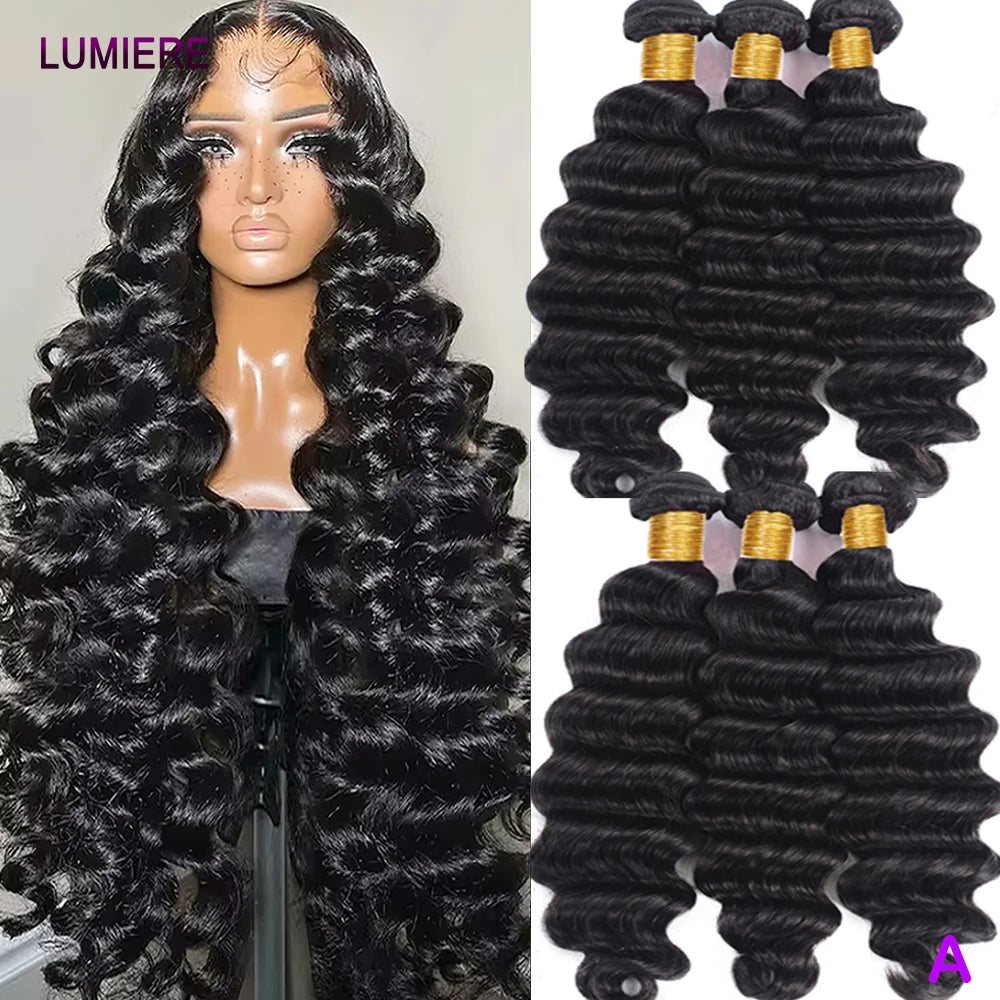 Loose Deep Wave Bundles Virgin Raw Brazilian Human Hair Weave 1/3/4 Bundle Deals Hair Extension Double Weft Wholeasle 30"