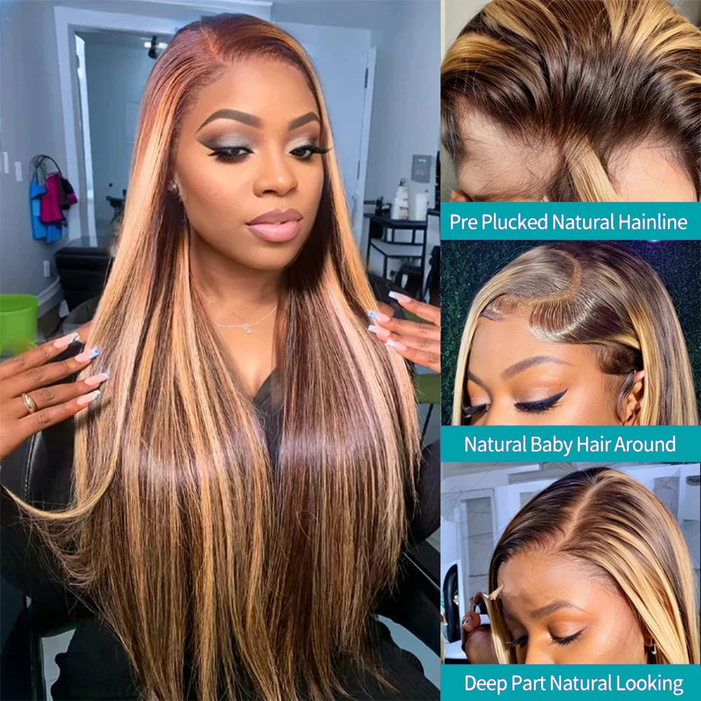 P4/27 Highlight Wig Human Hair 13x6 Bone Straight Lace Front Wigs Ombre