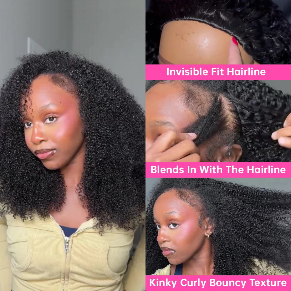 250 Density Kinky Curly Half Wig Double Drawn Invisible Drawstring Machine Made Wigs Human Hair Invisible Hairline Half Wig Natural Colored Ponytail Ready To Wear Vietnamese Human Hair Wig 18 20 22 24 26 Inch Free Shipping