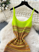 SINGREINY Korean Chic Beachwear Dress Spaghetti Strap Sleeveless Gradient Design 2025 Summer Women Vacation Knitting Long Dress