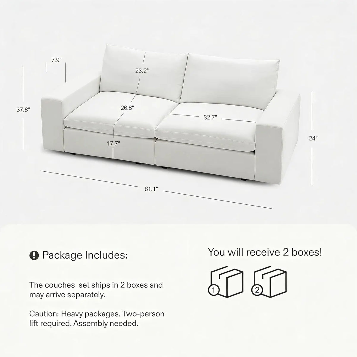 Cloud Couch Sectional 81.1'' Oversized Modular Deep Seat Sofa Comfy White Cloud Couch with Washable Cover for, Customized