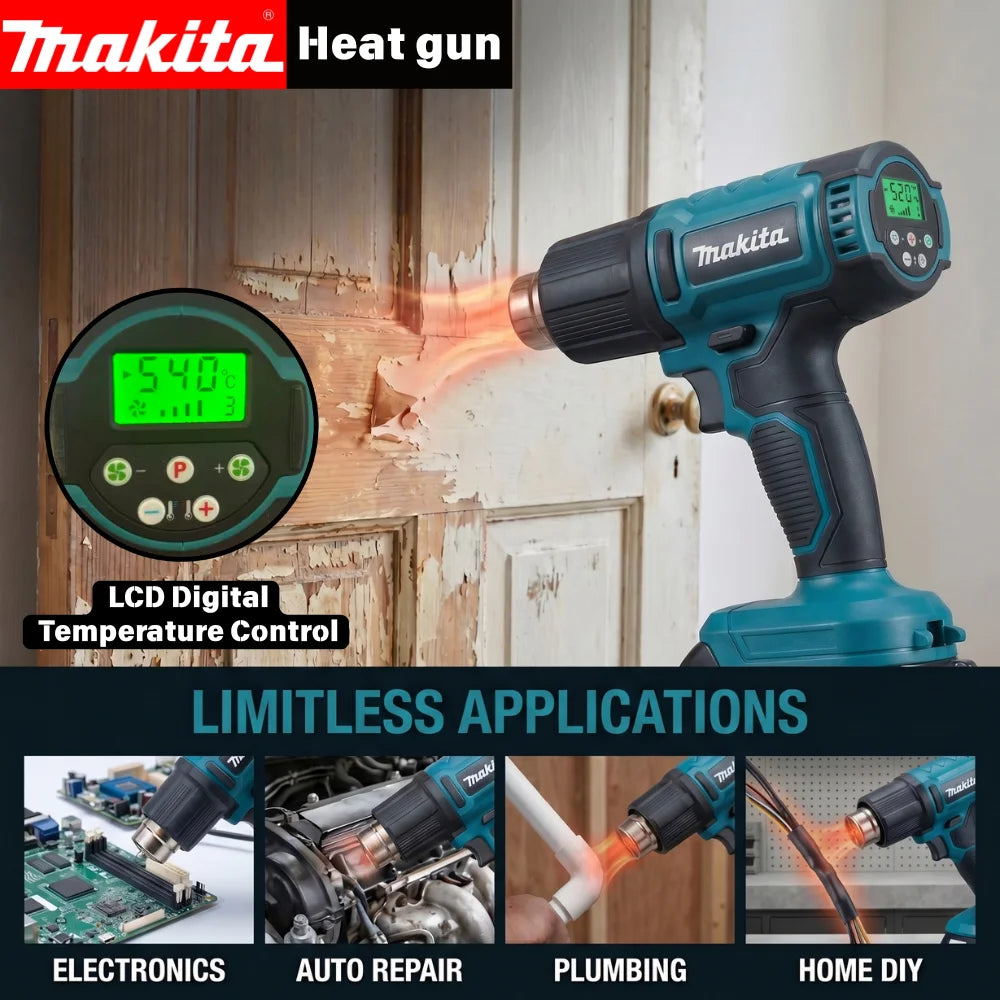 Makita 540°C Temperature Control Heat Gun 18V Cordless Handheld Hot Air Gun With LED Display Soldering Thermal Blower Tool