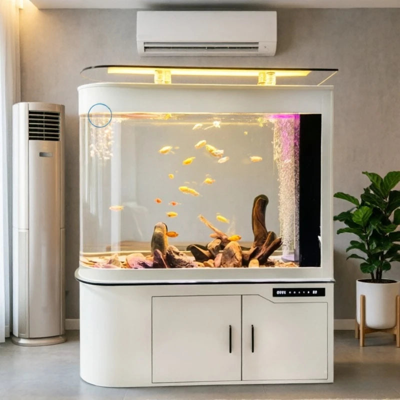 All-in-One AquariumNew Bullet Glass Luxury Fish Tank 600L Smart Ultra Quiet Eco-Friendly Easy To Clean Living Room Aquarium Dry/