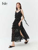 FSLE Summer Women Floral Print Ruffle Tiered Maxi Dress Adjustable Spaghetti Strap A-Line Long Dress Coquette Romantic Style