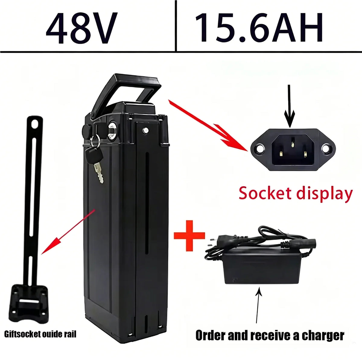 48V Folding Bicycle Battery 12Ah 20Ah 30Ah 40Ah 18650 Lithium Battery Suitable for Motor Power 250-800 Watts