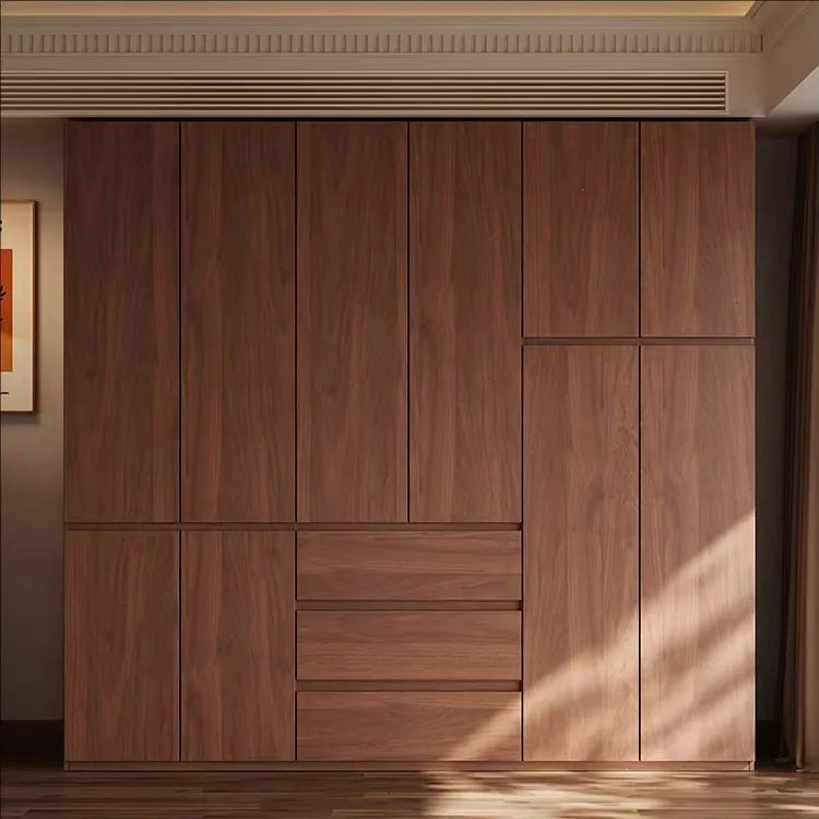 Any Size Custom Mid Century Walnut Sliding Wardrobe Honeycomb Aluminum Large Capacity Bedroom Zero Formaldehyde ENF Grade Organi